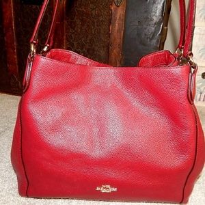 Coach Handbag Purse 36464 Edie Raspberry Red Pebbled Leather GUC Tote Bag